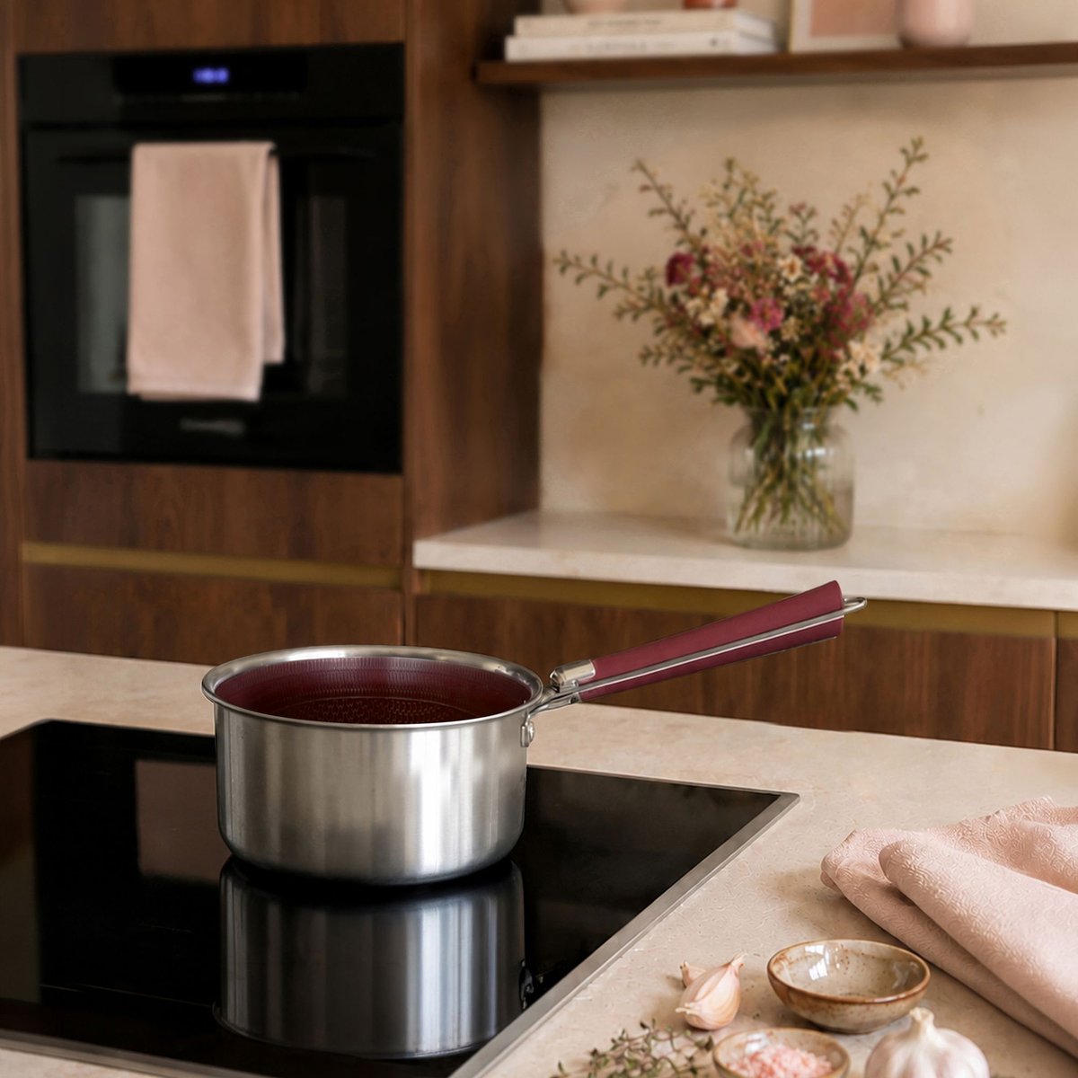 Casserole 16cm en acier inoxydable, AGLAE lie de vin, MENASTYL