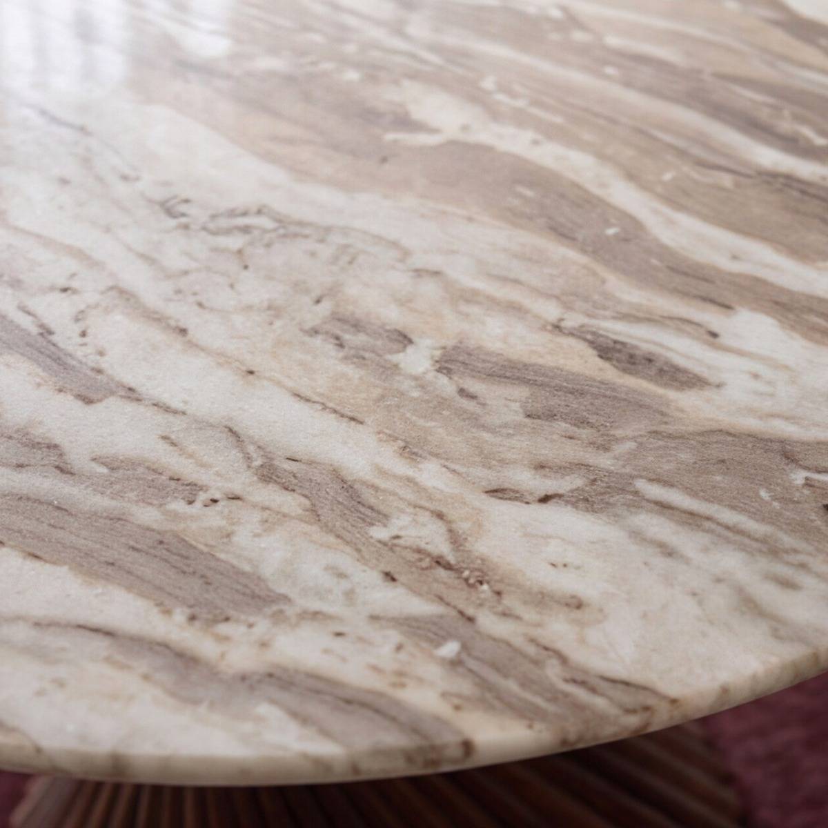 Table à manger ronde en bois de manguier et marbre ROSELIA bois foncé, MADE IN MEUBLES