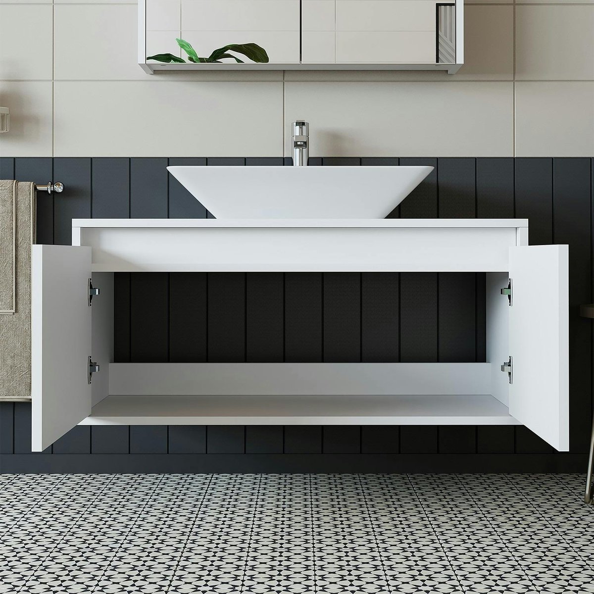 Meuble vasque suspendu 2 portes + vasque FLOE blanc, PIER IMPORT