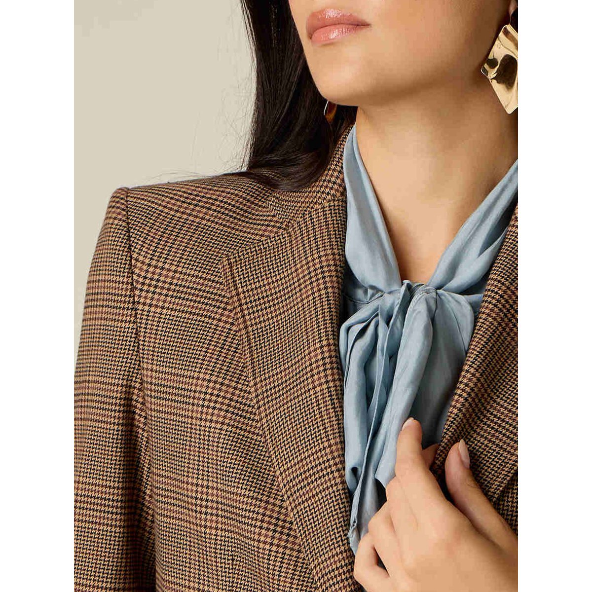 Blazer à carreaux avec broche marron, OLTRE