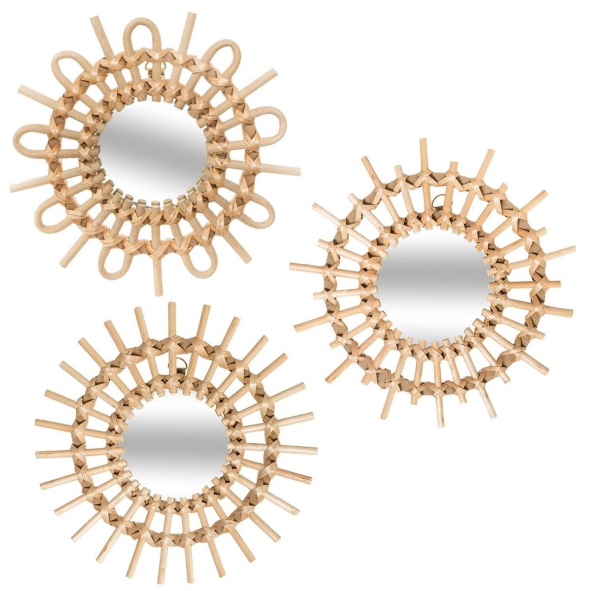 Lot de 3 miroirs rotin soleil D28 beige, ATMOSPHERA