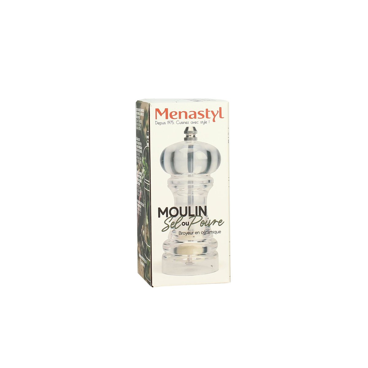 Moulin sel ou poivre 14cm en acrylique transparent, MENASTYL