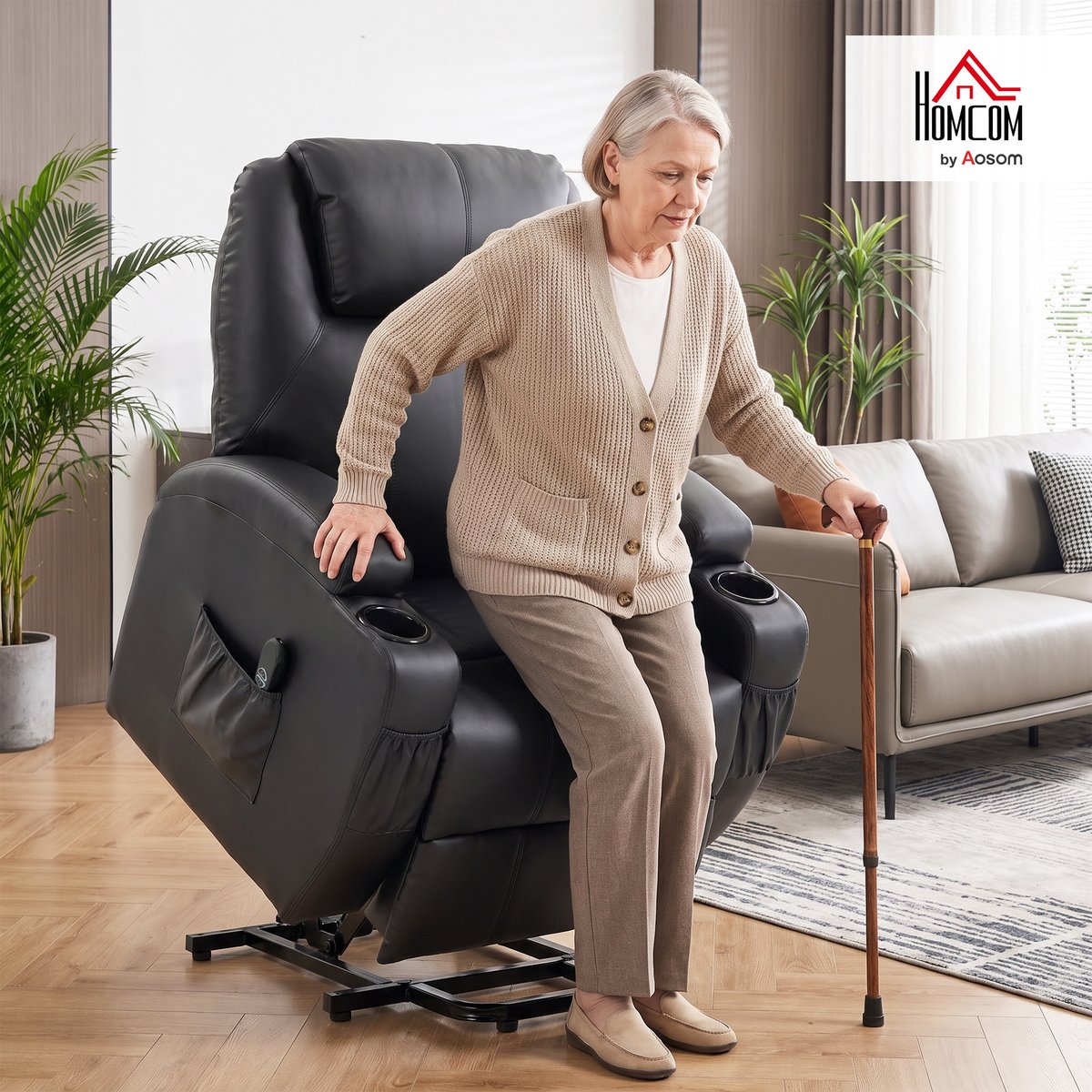 Fauteuil releveur électrique PU Noir noir, HOMCOM