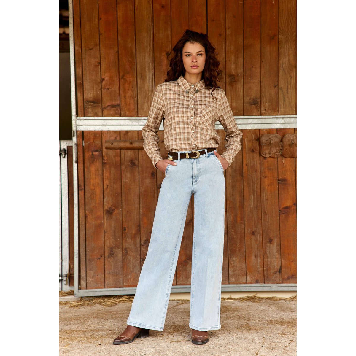 Chemise imprimé à carreaux CLAUDIA 13-ecru/beige, LA PETITE ETOILE