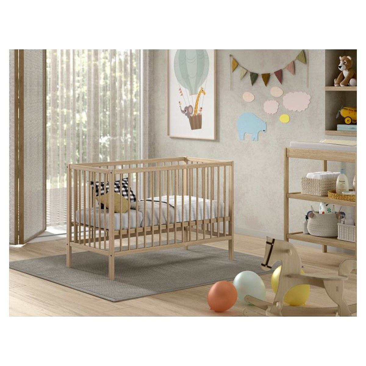 Lit Bébé Dino 60x120 Cm Naturel couleur unique, VIPACK