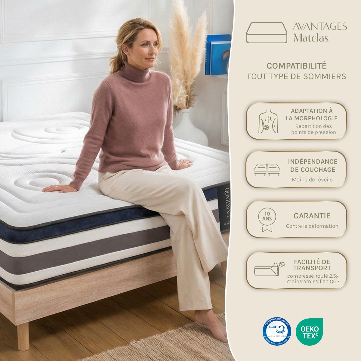 Matelas Mémoire de Forme - 30 cm - QUINTESSENCE blanc, MAISON AUBERTIN