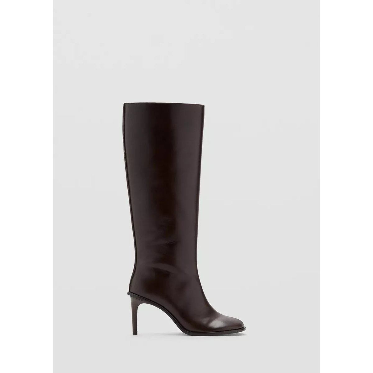 Bottes hautes talon cuir chocolat, MANGO