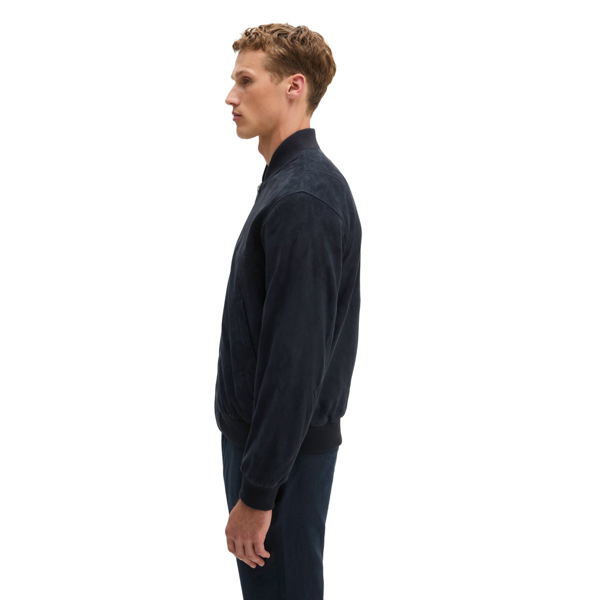 Veste en cuir régulière en cuir de chèvre souple bleu foncé, MARC O'POLO