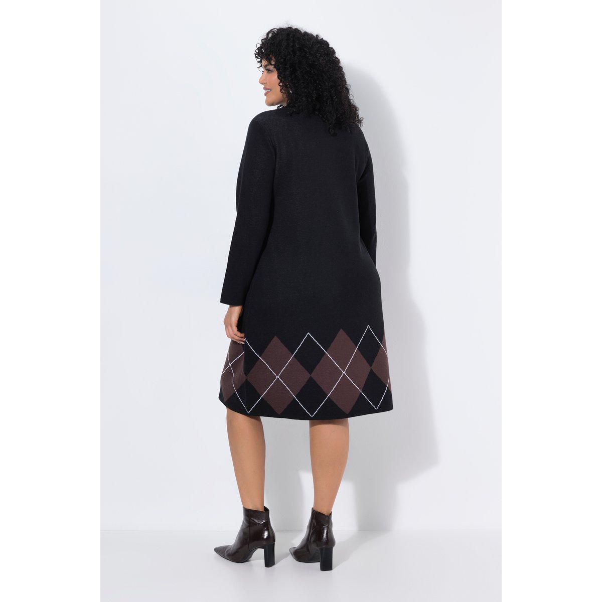 Robe en maille, Jacquard motif losanges noir, ULLA POPKEN