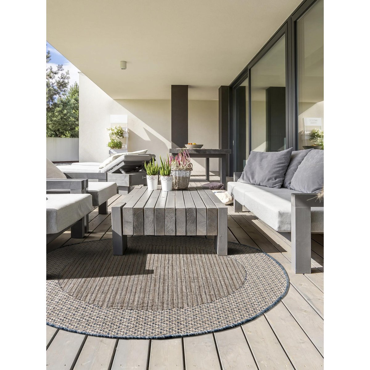 Tapis rond d'extérieur & intérieur RIVER beige/bleu, BENUTA