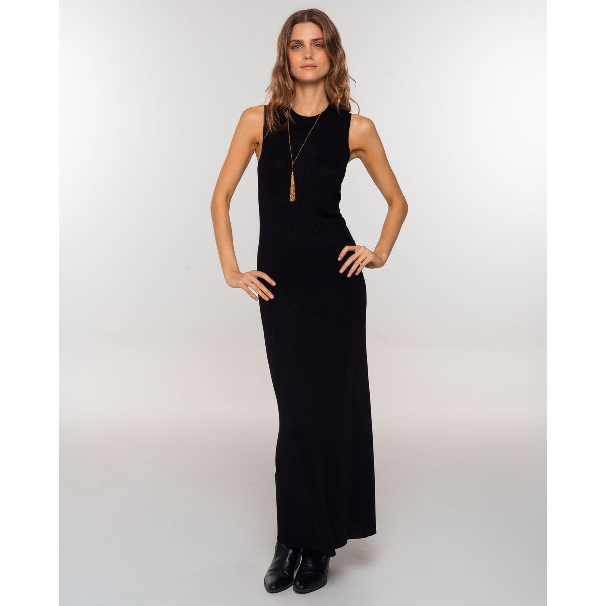 Robe longue en maille avec effet brillant noir, THE-ARE