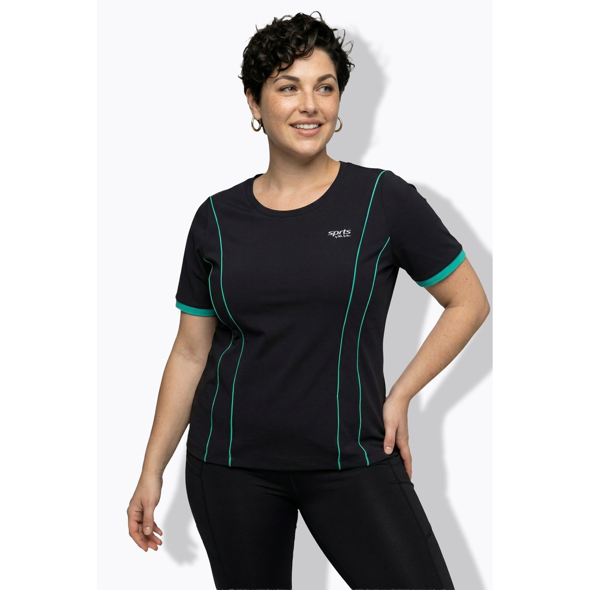 T-shirt technique en jersey thermique noir, ULLA POPKEN