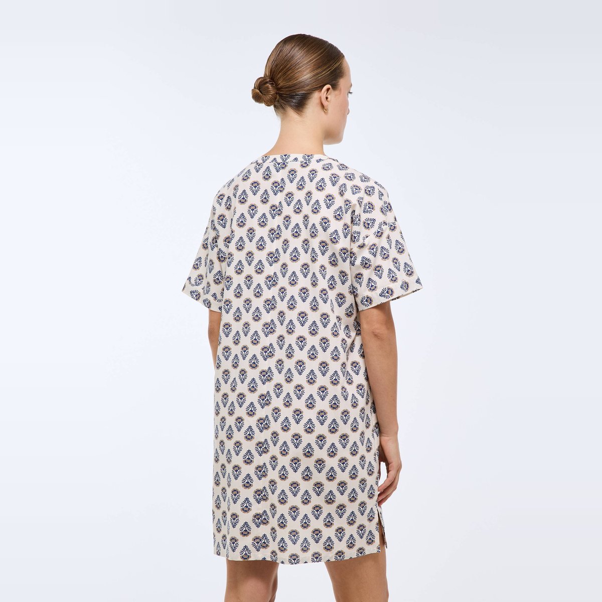 Chemise de nuit manches courtes imprimée butter cream, MONOPRIX