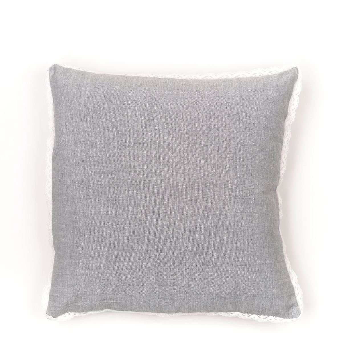 Coussin déhoussable finition dentelle coton uni CHARME gris, TODAY