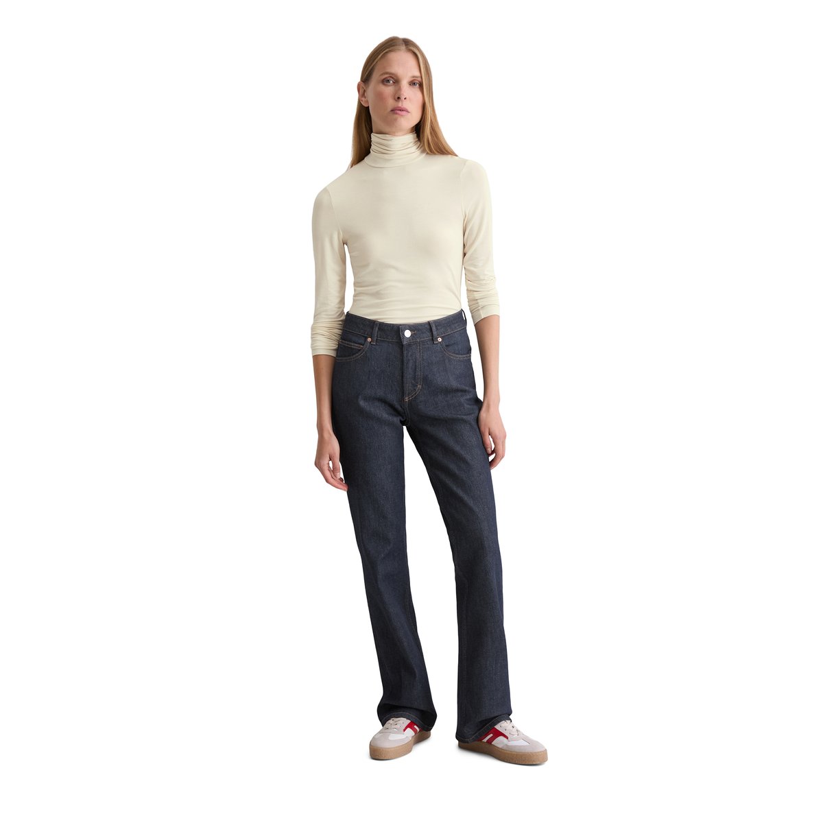 Jeans modèle Kiruna flared en coton organique mélangé stretch bleu foncé, MARC O'POLO