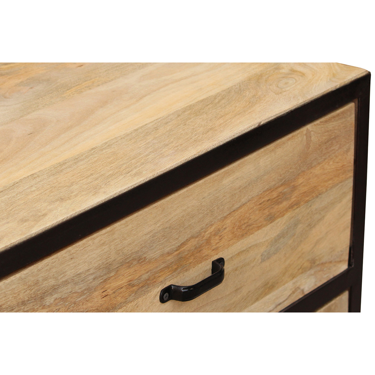 Commode industrielle en bois manguier massif et métal noir 6 tiroirs L130 cm INDUSTRIA bois clair / noir, MILIBOO