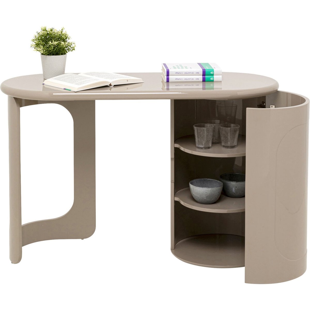 Bureau ovale avec placard, GROOVE marron, KARE DESIGN