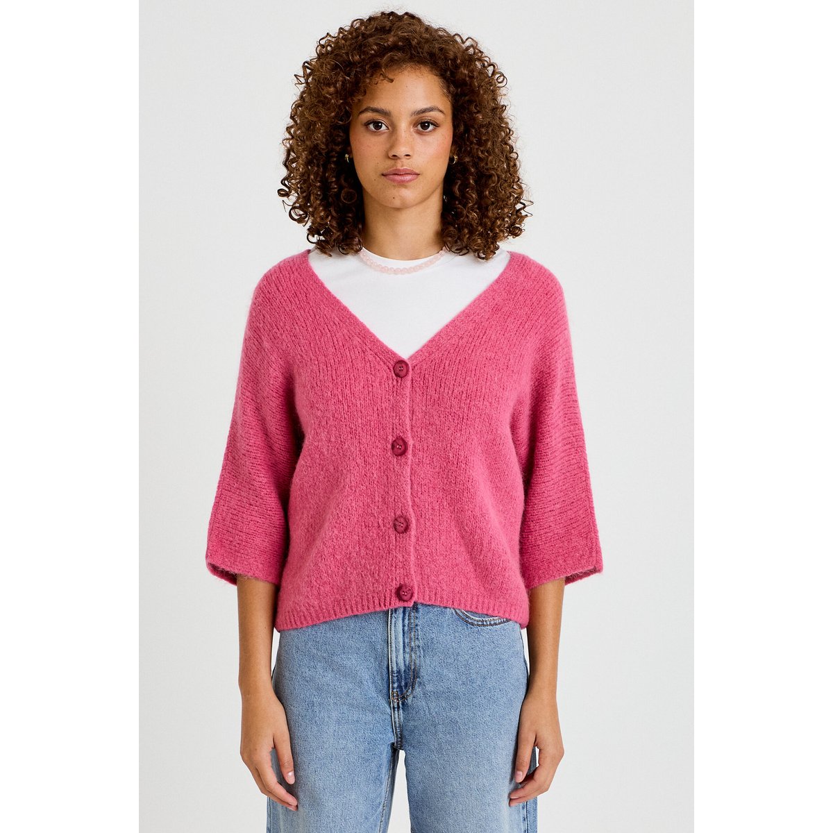 Gilet ample col v manches 3/4 vieux rose, CACHE CACHE