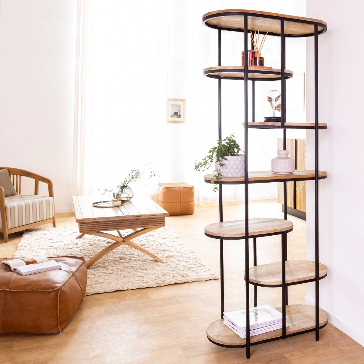 Etagère en bois de manguier et métal  OWEN bois clair, MADE IN MEUBLES 