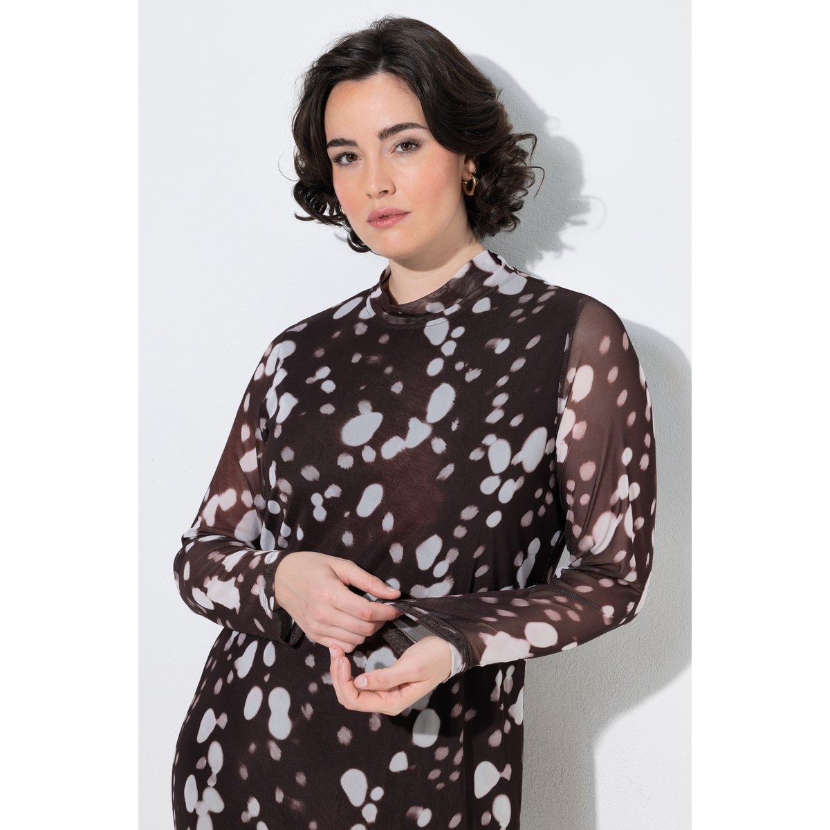 Robe maxi en tulle, motif pois acajou, ULLA POPKEN
