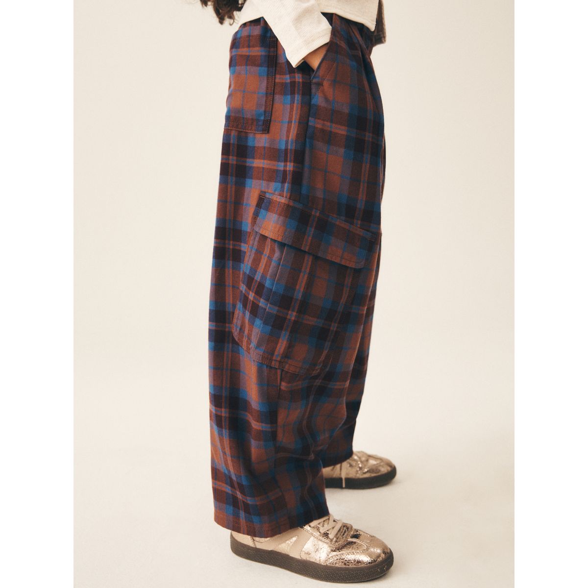 Pantalon cargo marron à carreaux, NEXT