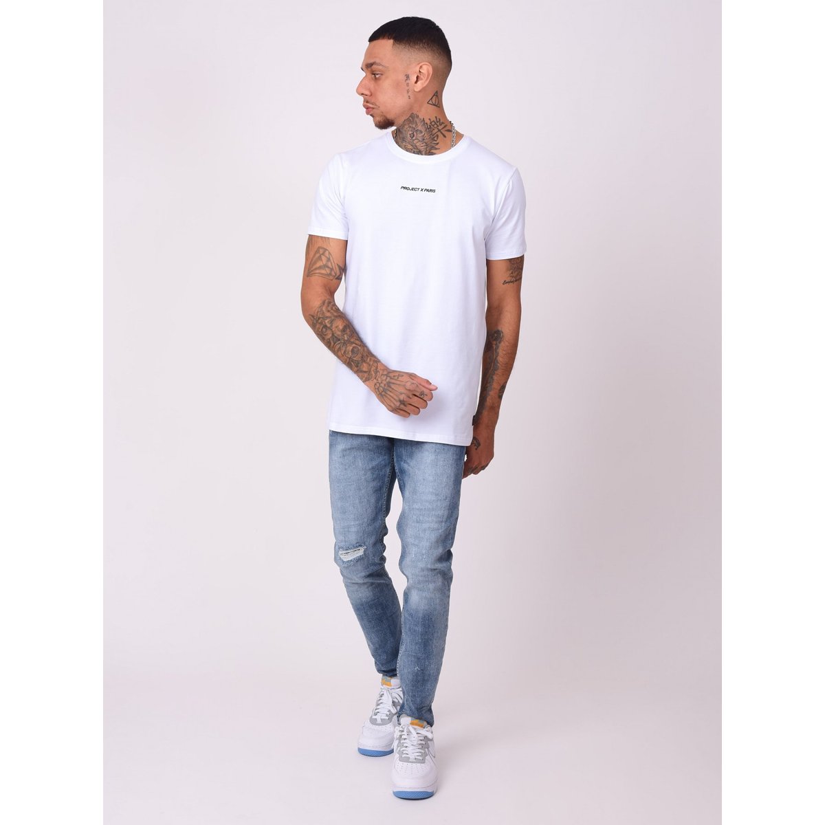Jean skinny bleu délavé avec trou bleu, PROJECT X