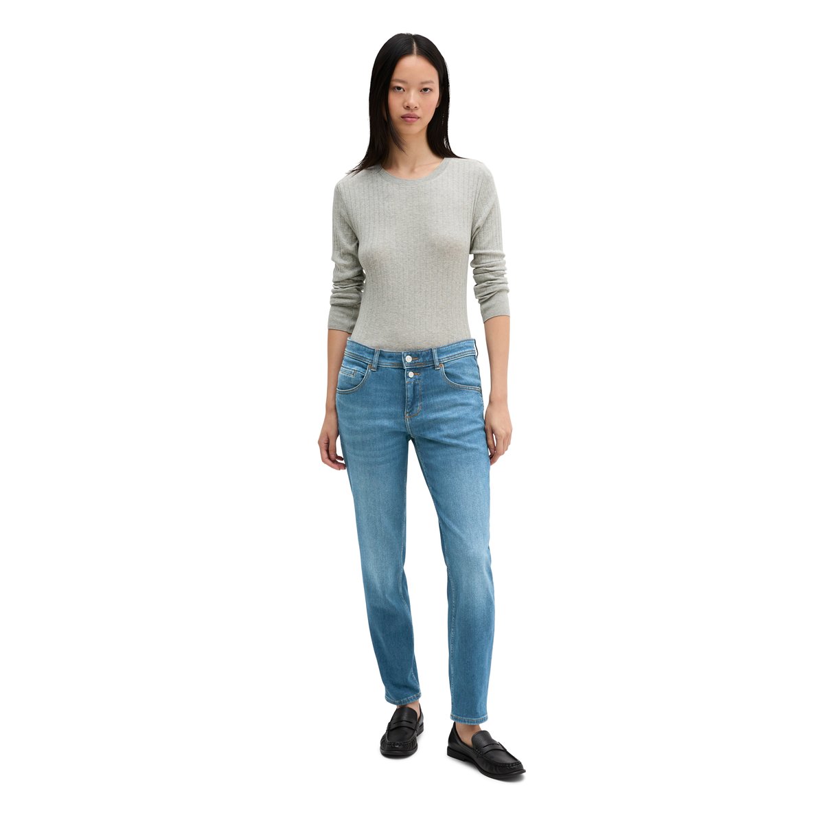 Jeans modèle Theda boyfriend en coton stretch doux bleu, MARC O'POLO
