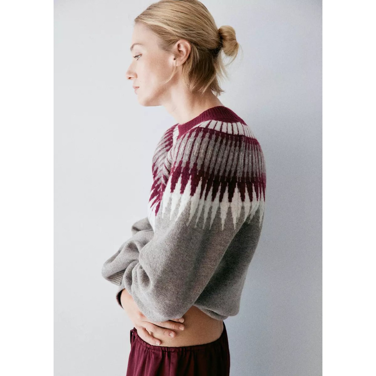 Pull de pyjama en maille à col rond bordeaux, MANGO