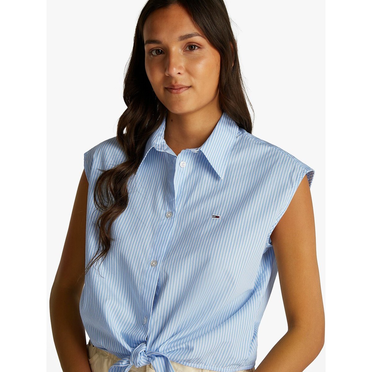 Chemisier crop sans manches bleu clair, TOMMY JEANS