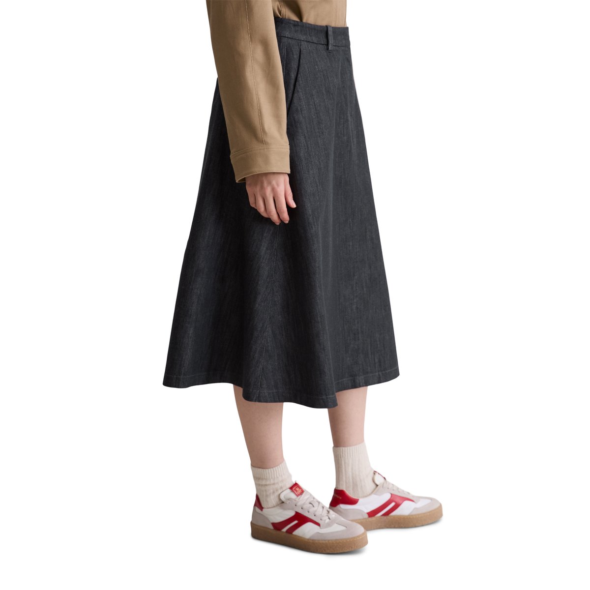 Jupe évasée en Organic Cotton Stretch bleu foncé, MARC O'POLO