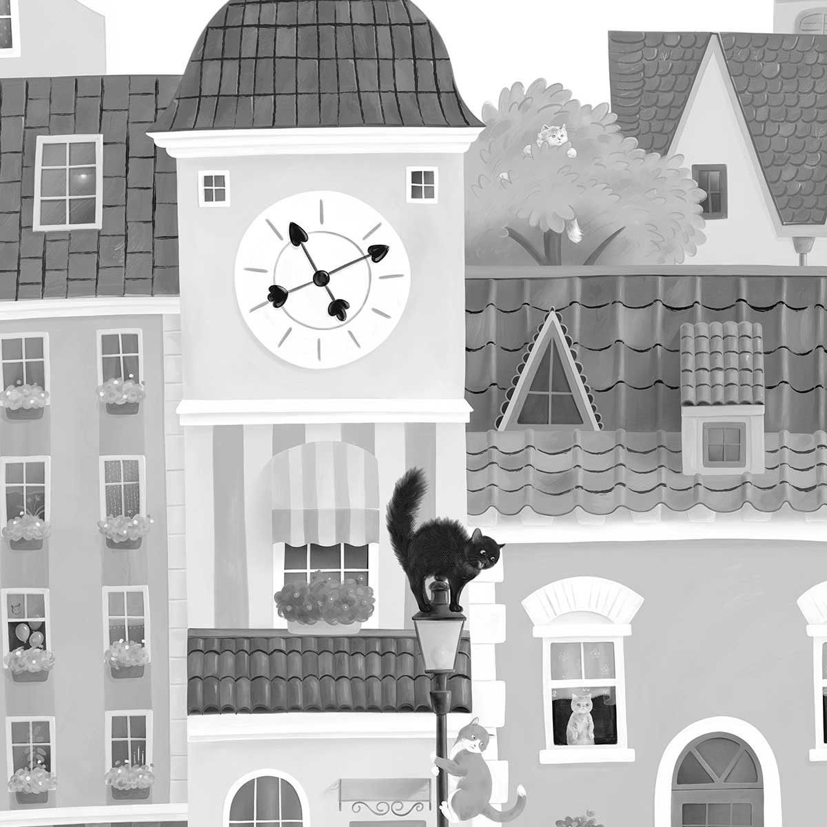 Papier enfant Le village des félins gris, HEXOA