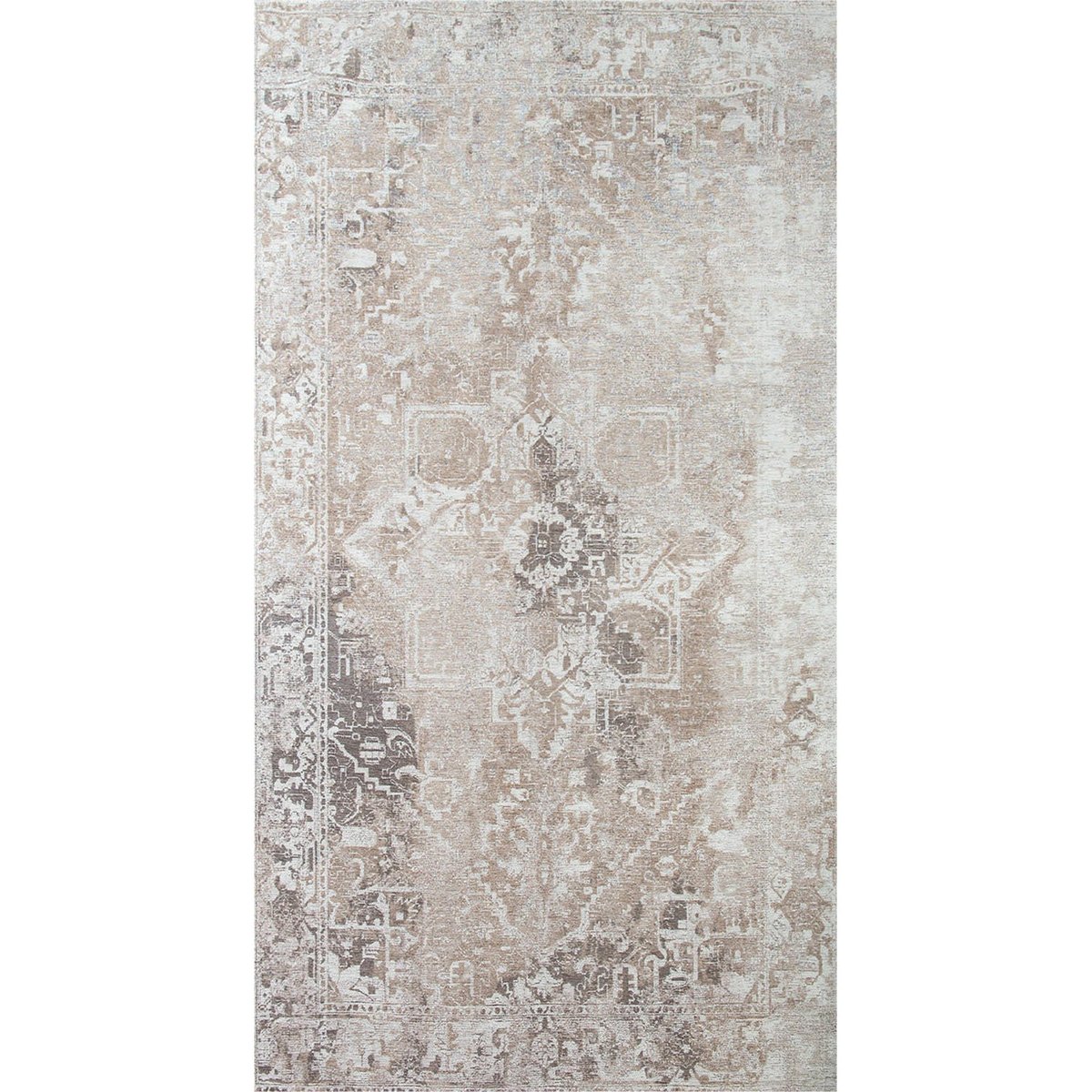 Tapis intérieur extérieur jacquard, HERIS gris perle patiné beige ivoire, RECOLLECTION