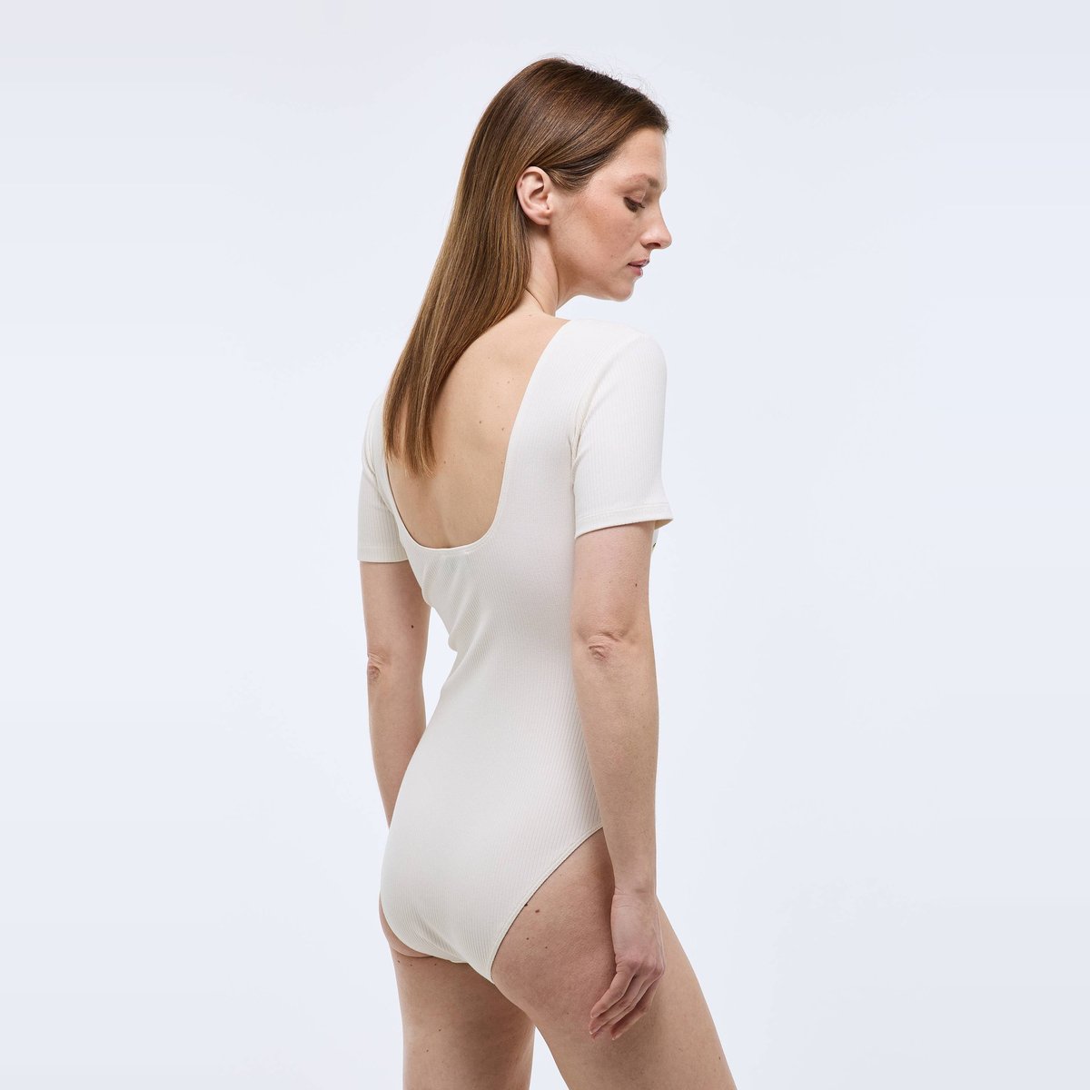 Body manches courtes côtelé brodé ecru, MONOPRIX
