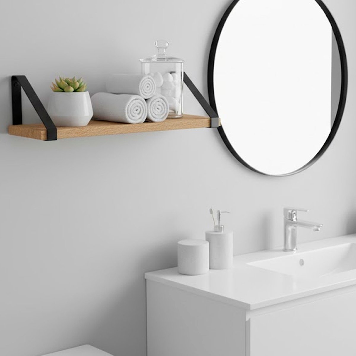 Étagère murale bois et équerres métal noir 58x16x15cm bois, WADIGA