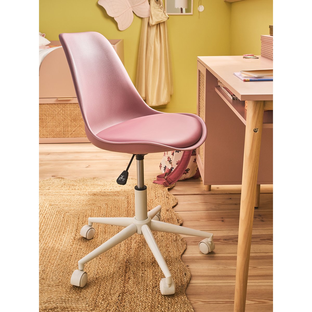 Chaise de bureau à roulettes rose, VERTBAUDET