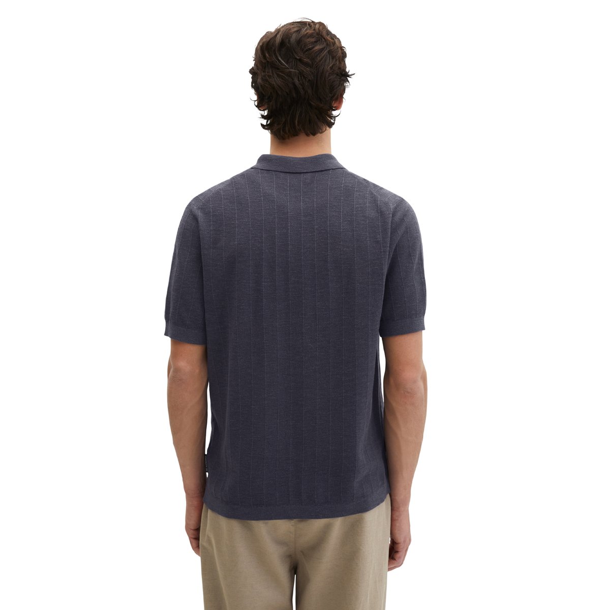 Cardigan manches courtes regular en coton bio et en lin bleu foncé, MARC O'POLO