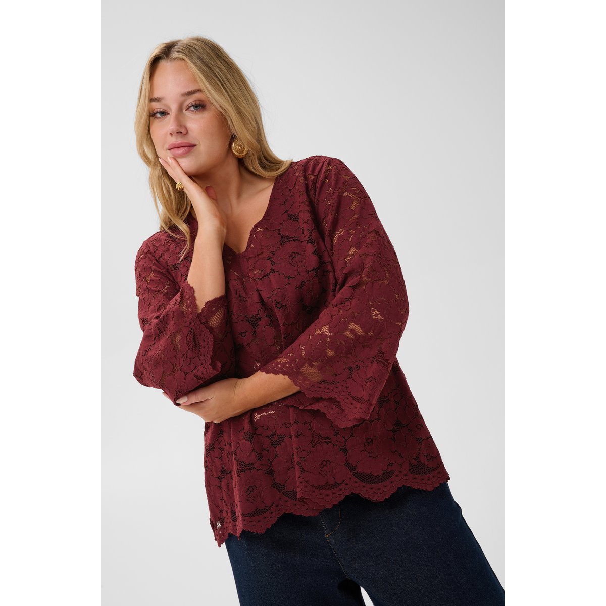 Blouse à manches courtes rouge port, KAFFE CURVE