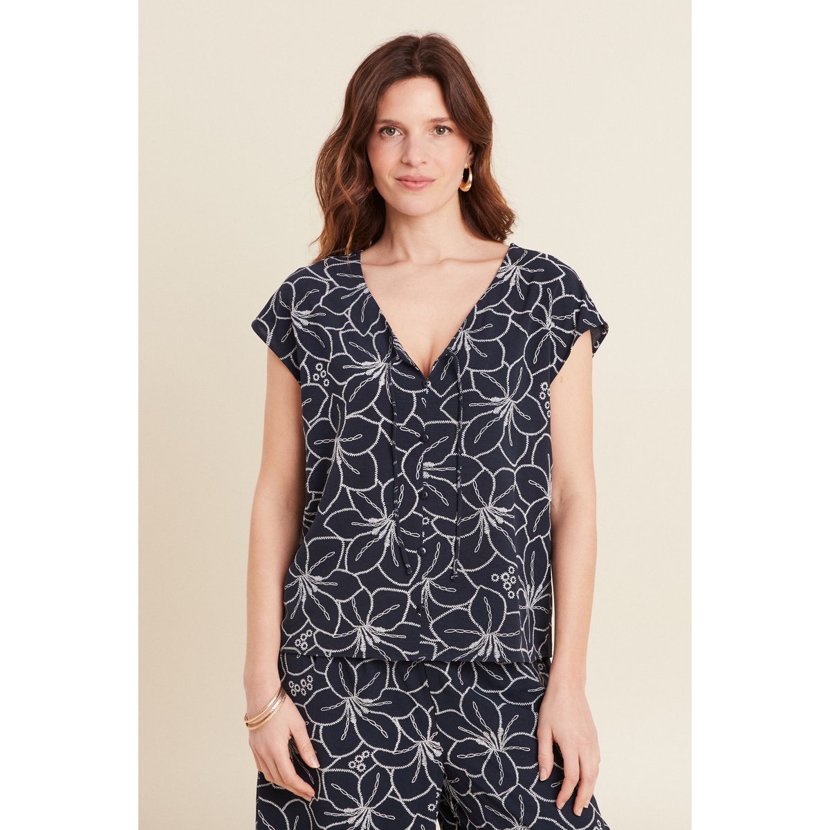 Blouse manches courtes bleu foncé, BREAL