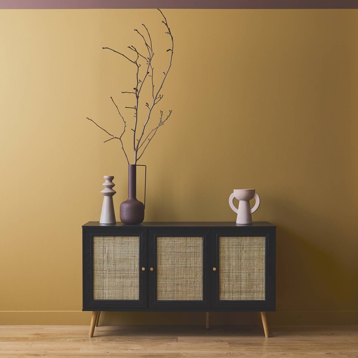 Buffet scandinave décor bois et cannage 3 portes 120cm BOHÈME naturel, SWEEEK