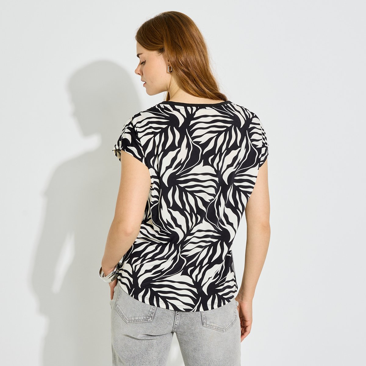 T-shirt col V imprimé venezia blanc cassé ecru, GRAIN DE MALICE