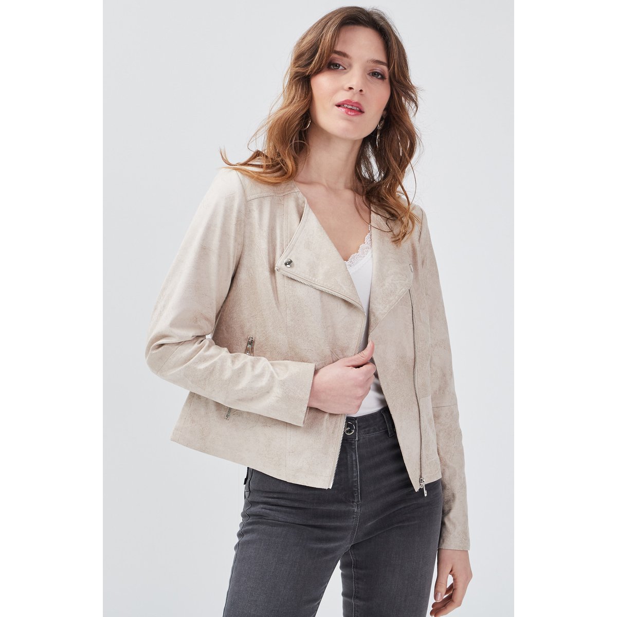 Veste droite zippée beige, BREAL