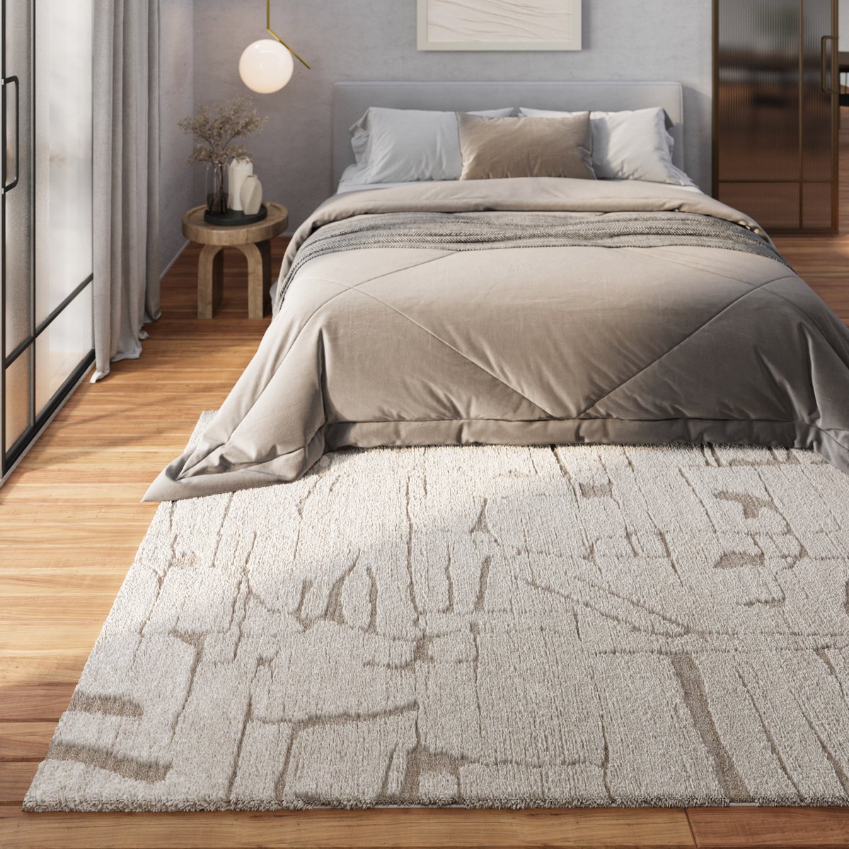 Tapis design inspiration nature à relief , Nils beige crème, WECON HOME