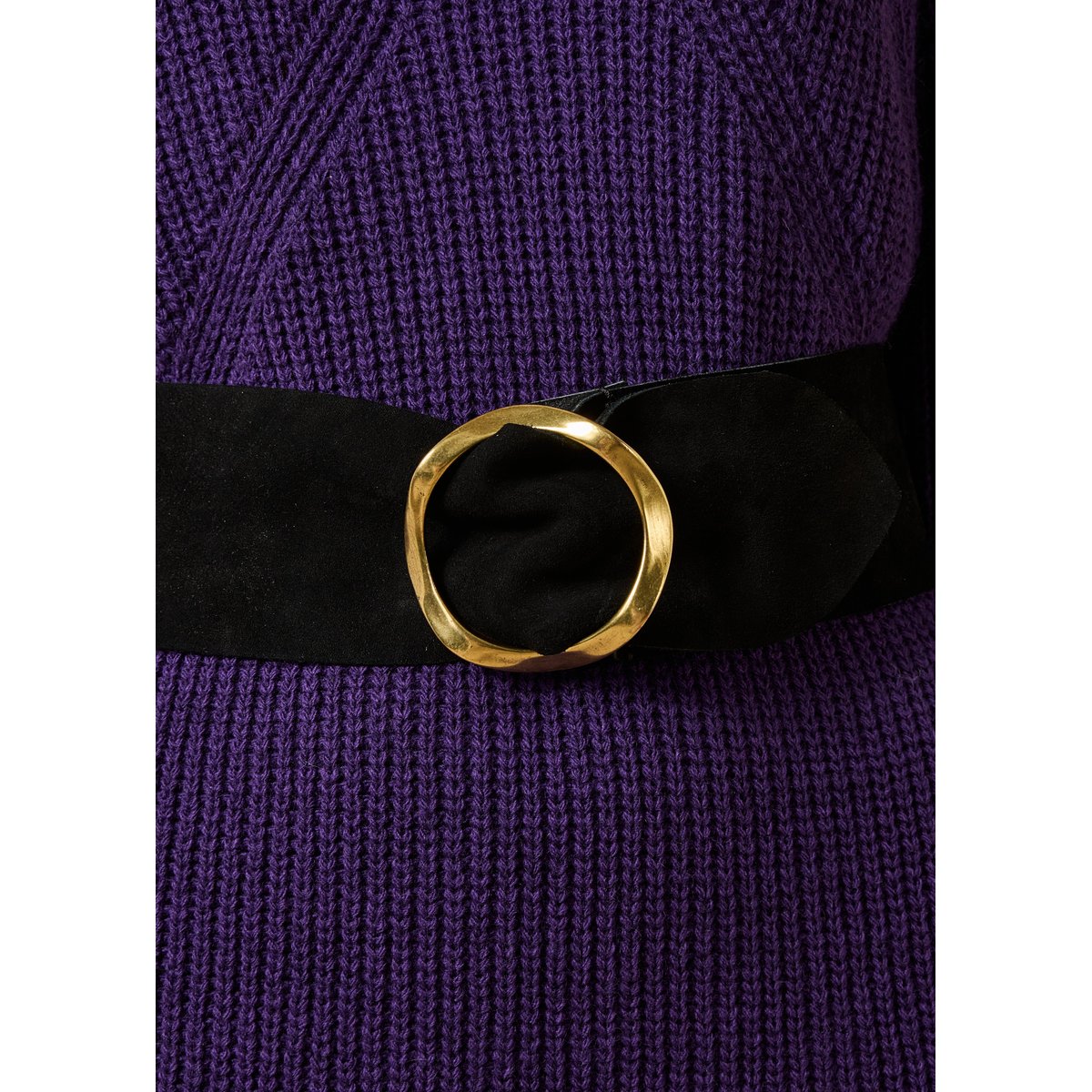Ceinture large en cuir boucle ronde noir, LA FEE MARABOUTEE