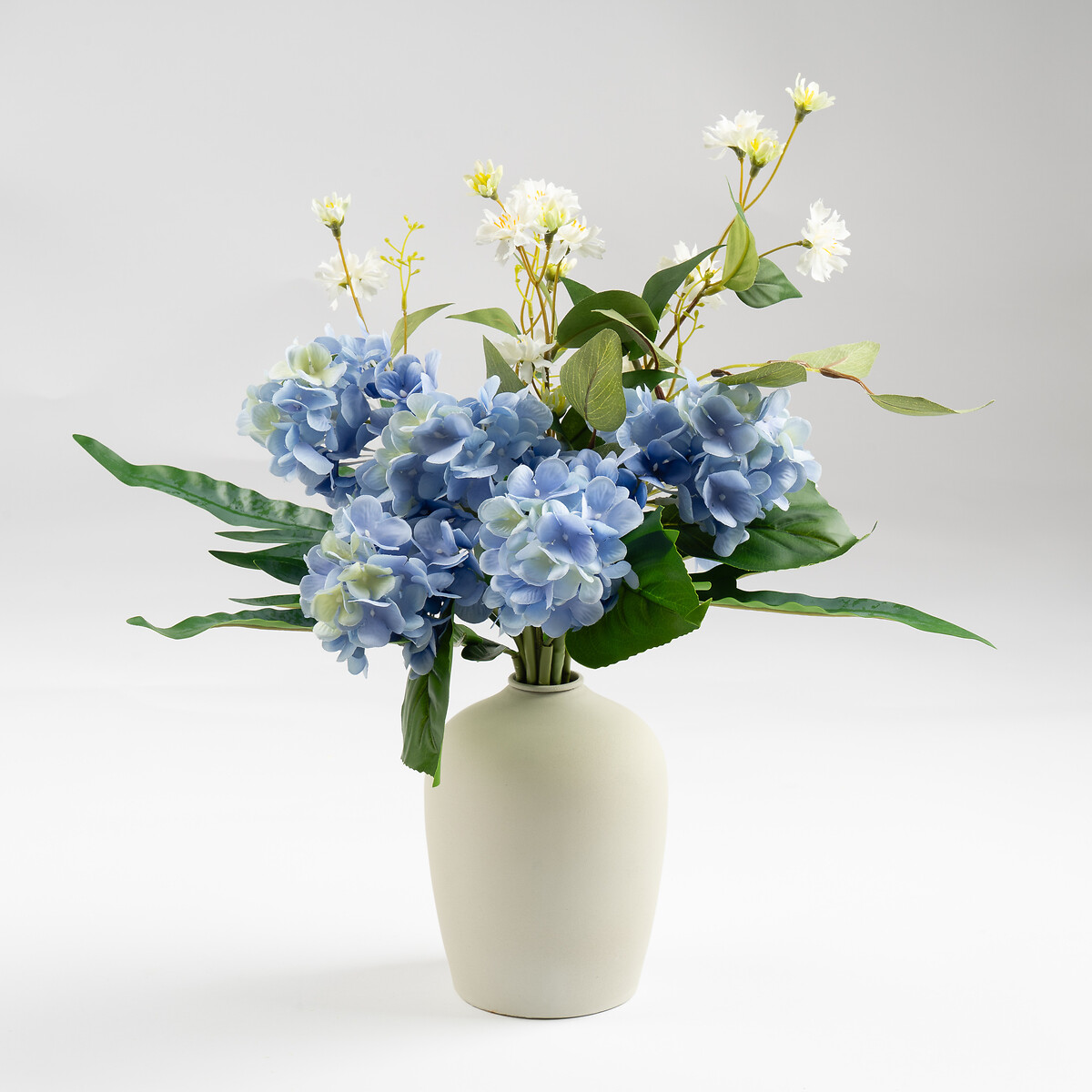 50cm Artificial Blue Hydrangea Bouquet in Off-White Vase white, SO'HOME