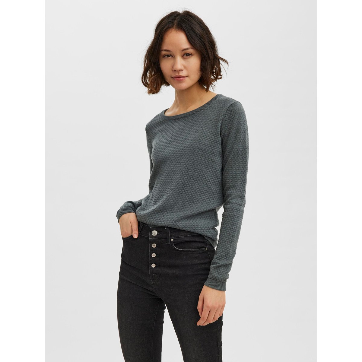 Pull En Fine Maille, Col Rond balsam green, VERO MODA
