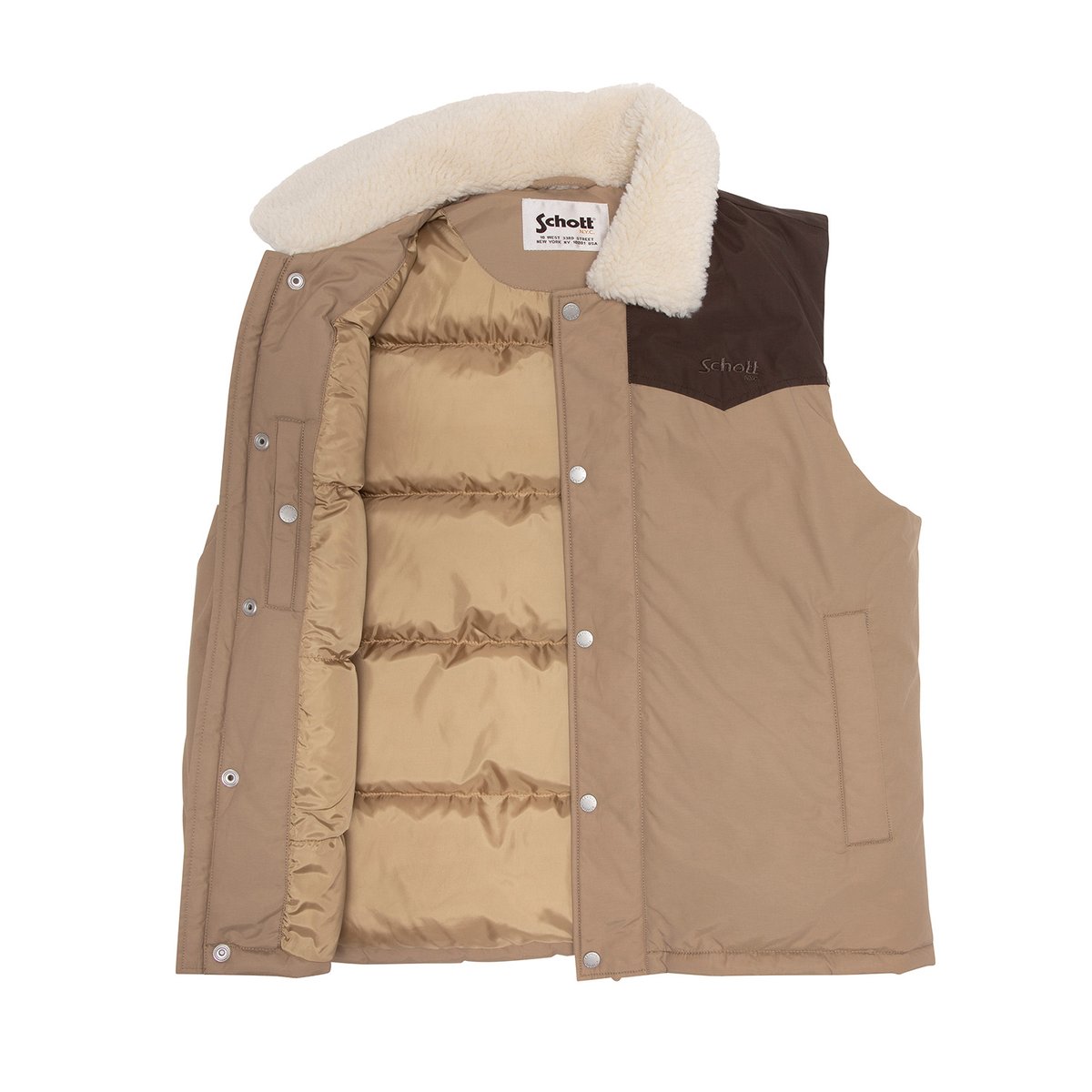 Blouson rancher bicolor sans manche beige, SCHOTT