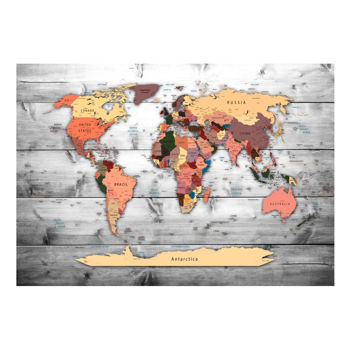 Papier peint intissé panoramique Carte du monde Direction: World gris / argent, EDEN