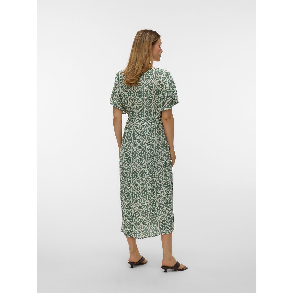 Robe longue imprimée manches courtes avec ceinture imprimé vert, VERO MODA
