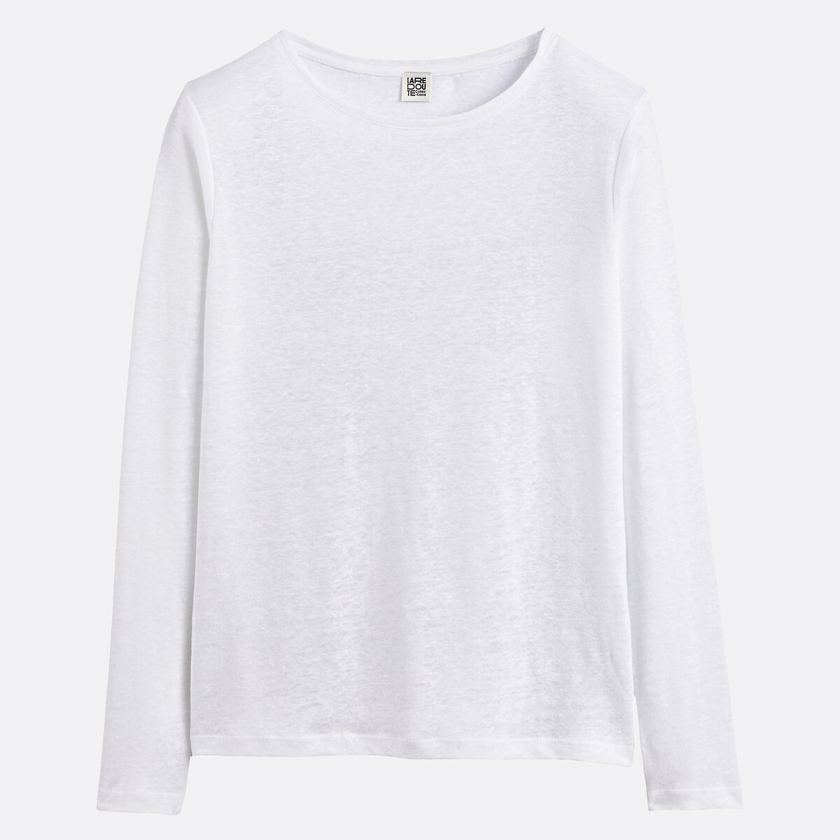 T-shirt en pur lin, col rond, manches longues blanc, LA REDOUTE COLLECTIONS