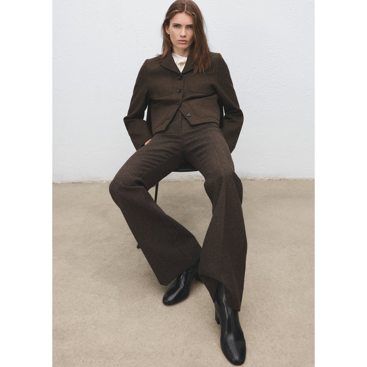 Bottines bloc bout rond noir, MANGO